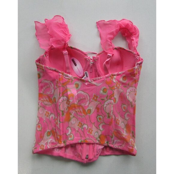 Pink Floral Zip and Lace Up Front Corset Set - NEW - Picture 9 of 10